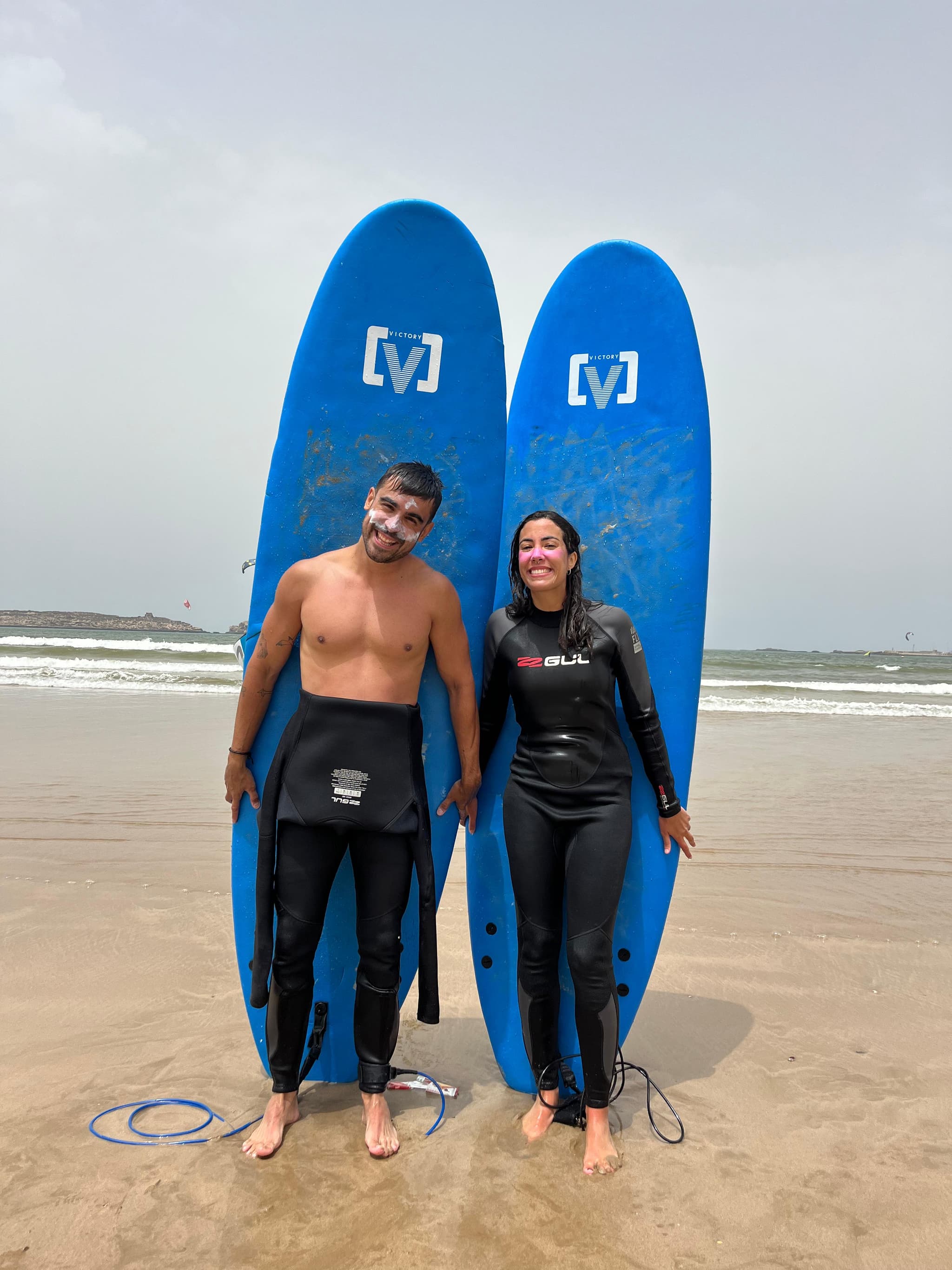 Surf school Essaouira — instructors and students on the beach